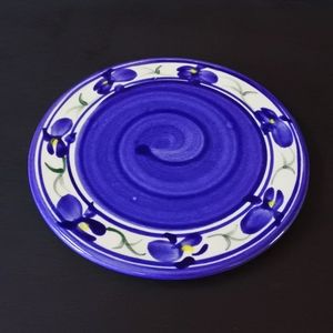 Vintage Handmade Art Pottery Iris Blue Floral Ceramic Trivet